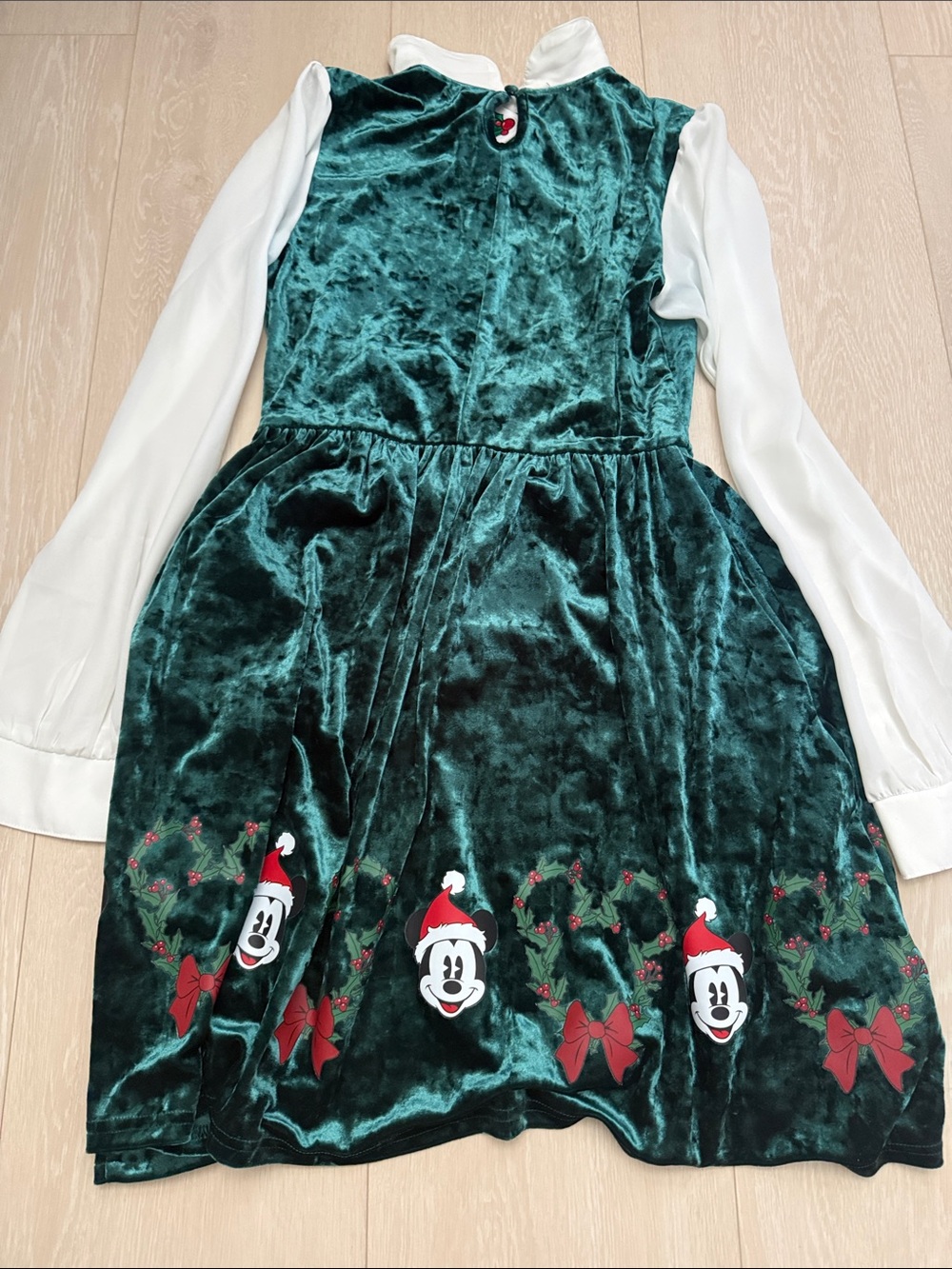 Disney Christmas Green Velvet Dress with White Collar and Embroidered Trim - Picture 9 of 9